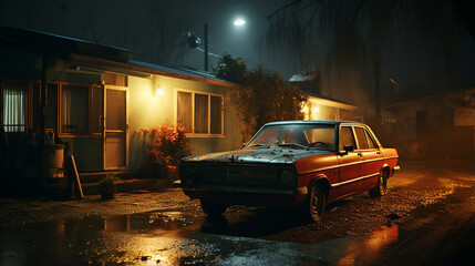 a_80s_american_car_in_front_of_a_3_bed_room_house_neo