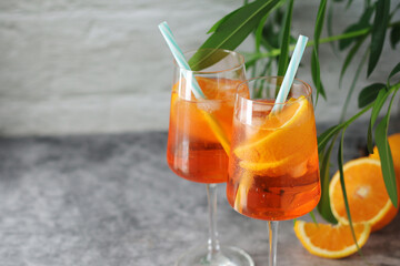 Glasses with aperol spritz cocktail	