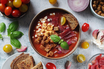 Spanish traditional tomato soup salmorejo