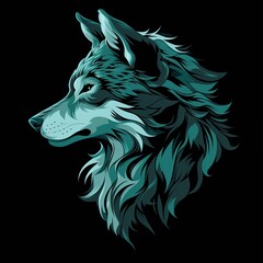 Flat logo wolf azulejo style on a black background. Azulejo style. - obrazy, fototapety, plakaty