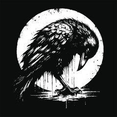 Dark Art Crows Raven Bird with Skull and Bones Grunge Vintage Old School Style illustration for Merch