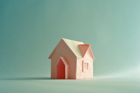Origami Home on a plain colored background,Paper house.