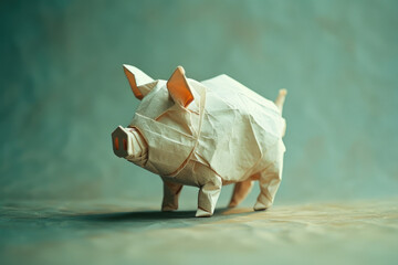 origami pig on a plain colored background