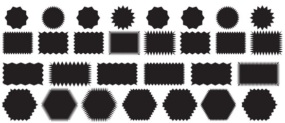 Zigzag edge rectangle shapes collection. Jagged sticker or stamp set with wavy edges	