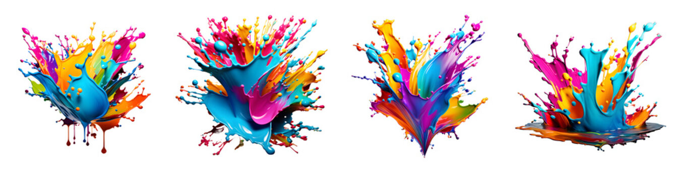 set of rainbow colorful paint splash Isolated on transparent white background,element,Generative Ai