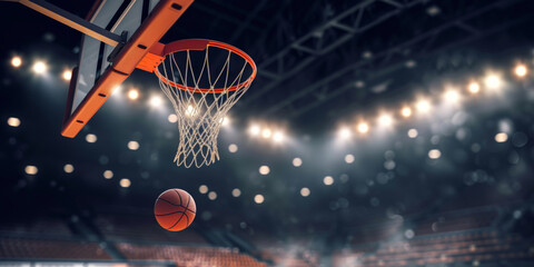 A basketball ball flies i. Sport game banner. Panorama - obrazy, fototapety, plakaty