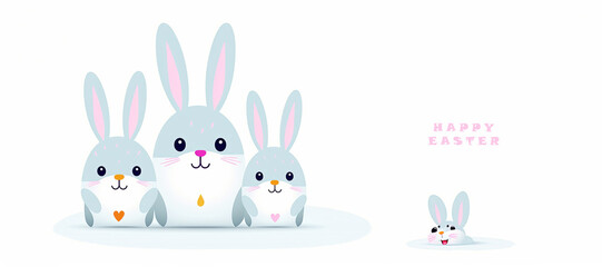 Obraz premium Illustration of cute bunny family on white background. Happy Easter greeting card. Banner