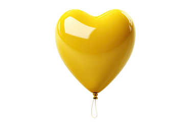 Yellow Heart Balloon on a White or Clear Surface PNG Transparent Background.