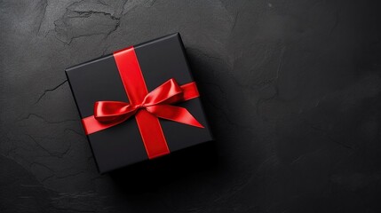 Elegant Black Gift Box with a Vibrant Red Ribbon