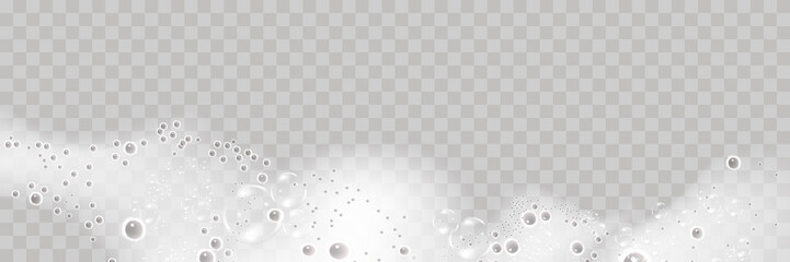 Bath foam isolated on transparent background. Shampoo bubbles texture.Sparkling shampoo and bath lather vector illustration. - obrazy, fototapety, plakaty