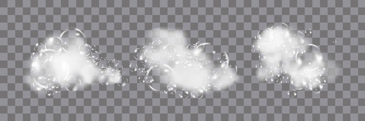 Bath foam isolated on transparent background. Shampoo bubbles texture.Sparkling shampoo and bath lather vector illustration. - obrazy, fototapety, plakaty