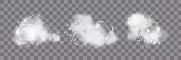 Foto op Plexiglas Bath foam isolated on transparent background. Shampoo bubbles texture.Sparkling shampoo and bath lather vector illustration. © gala