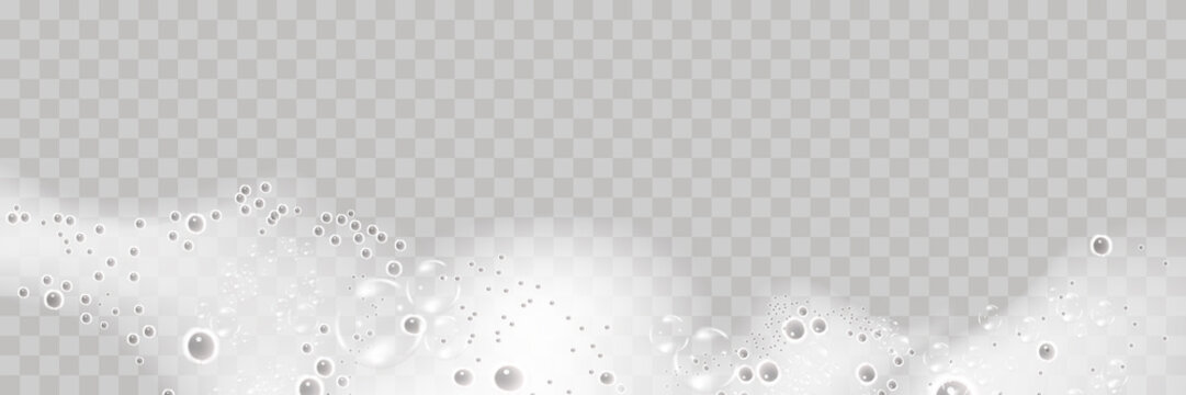 Bath foam isolated on transparent background. Shampoo bubbles texture.Sparkling shampoo and bath lather vector illustration.