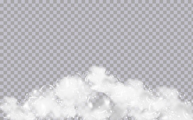 Bath foam isolated on transparent background. Shampoo bubbles texture.Sparkling shampoo and bath lather vector illustration.