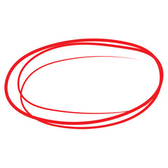 Red circle line hand drawn. Highlight hand drawing circle isolated on white background. Round handwritten circle. For marking text, note, mark icon, number, logo, marker pen, pencil and text check.123