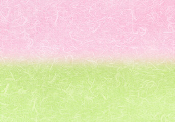 自然の繊維を散りばめた、桃緑グラデーションの創作和紙