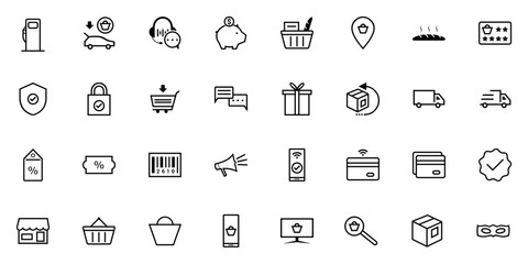 E-commerce, Online Shopping Line Art SVG Icons Set
