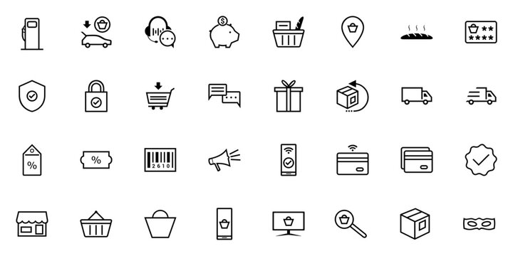 E-commerce, Online Shopping Line Art SVG Icons Set
