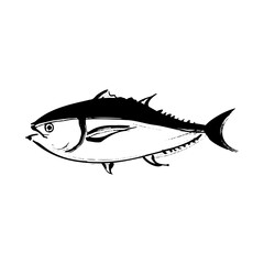 ミナミマグロの和風ベクターイラスト（白黒）。