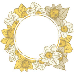 A decorative circle of branches is highlighted on a white background. A pattern of leaves. Vector illustration. For nature, eco and design. Hand-drawn plants, a frame for a postcard.
