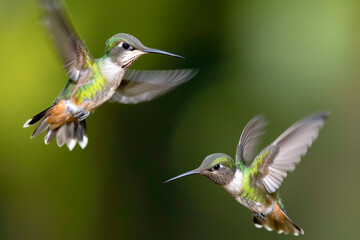 Obraz premium Aerial Acrobatics. The Intricate Battles of Hummingbirds in Visually Striking Photographs.