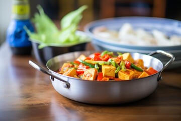 stovetop with cooking kadai paneer