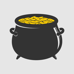 Leprechaun Pot of golden coins icon. Design element on Saint Patrick's Day theme. Vector illustration