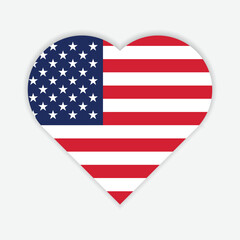 United States flag in Heart shape. Vector United States flag in Heart. 
