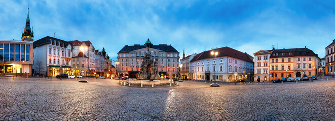 Panorama of Square Zeleny Trh in Brno at night, Czech republic at night