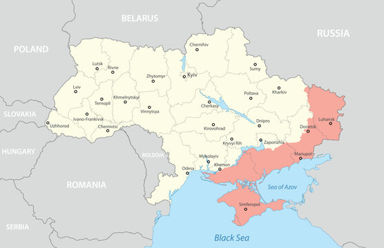 Political map of Ukraine 2024 with borders of the regions