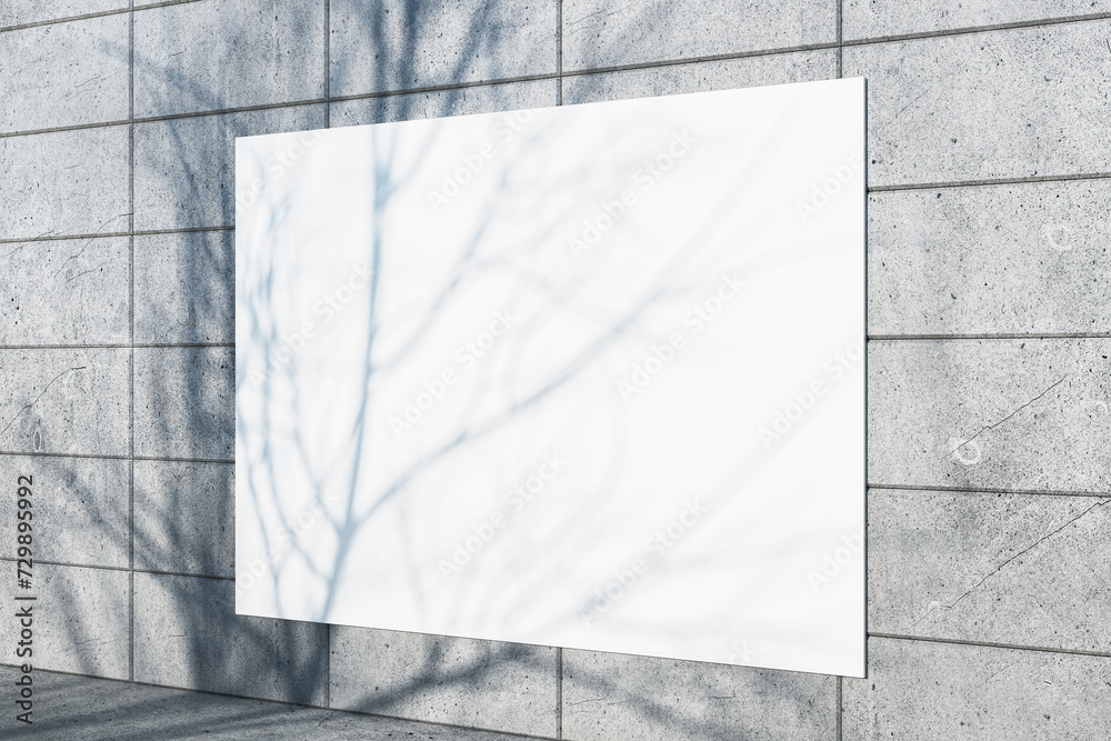 Poster creative outdoor tile wall with tree shadow and white mock up billboard. urban design concept. 3d re
