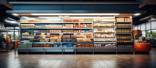 supermarket portrait and modern store background shelves