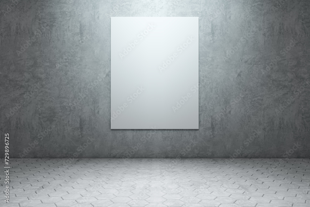 Poster empty concrete interior with blank white mock up banner on wall. gallery and exhibition hall concept