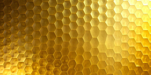 Macro Honeycomb Background with Yellow Hexagonal Pattern and Bee Texture