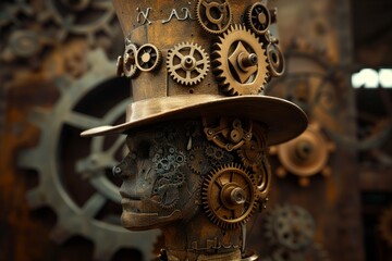 tophat made of cogs on gearconstructed head