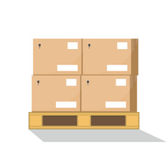 Boxes on wooded pallet vector illustration, flat style warehouse cardboard boxes for parcels stack front view