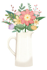 Spring flowers in a pitcher, illustration