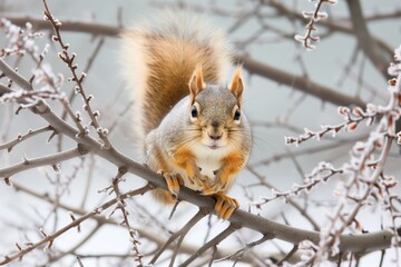 Fototapeta premium squirrel navigating through feathered branches