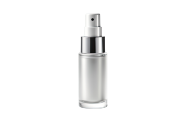 Silver Anti Aging Serum Bottle on a White or Clear Surface PNG Transparent Background.