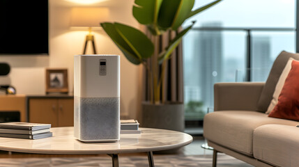 Smart home air purifier Showcased in a living room setting