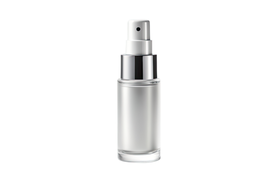 Silver Anti Aging Serum Bottle on a White or Clear Surface PNG Transparent Background.