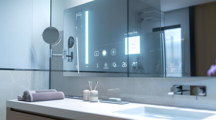 Intelligent bathroom mirror with built in high tech smart features
