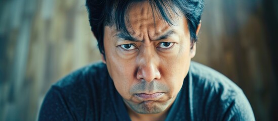 Annoyed Asian man in his forties. - obrazy, fototapety, plakaty