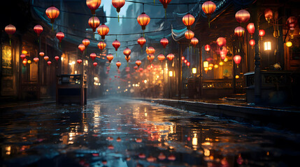 Naklejka premium Chinese new year lanterns in china town.