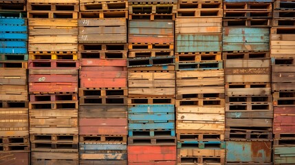 Industrial Wooden Pallets in Colorful Array