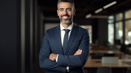 Fototapeta premium Smiling businessman with arms crossed in the office