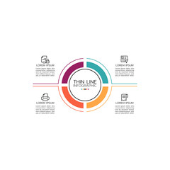 Fototapeta premium Circular scheme with 4 round paper white elements. Concept of cyclic business process with icons and 4 stages. Minimal infographic design template.