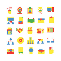 Office icon set flat color icon collection. Containing icons.