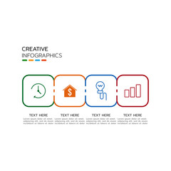 Thin line Infographic label design with 4 options and icons. Timeline with 4 steps or process. Vector business template for workflow diagram, info chart, annual report, and presentation.