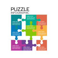 Pieces puzzle squares diagram. Squares business presentation infographic. 9 steps, parts, pieces of process diagram. Section compare banner. Jigsaw puzzle info graphic. Marketing strategy.